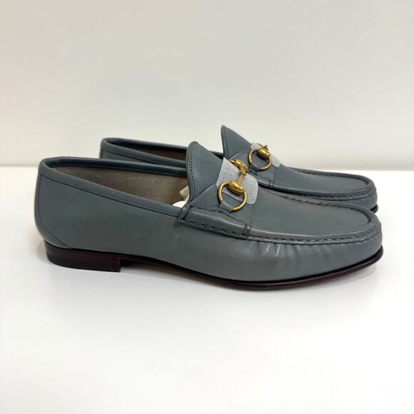 GUCCI Betis Glamour Leather Gold Horsebit Swamp Grey Loafer 10 NEW Shoes 1953 main image 5